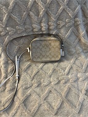 Coach Beige Signature Crossbody Bag with Light cream Trim